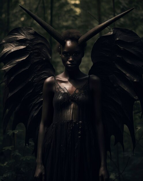 Женское изображение демона с крыльями