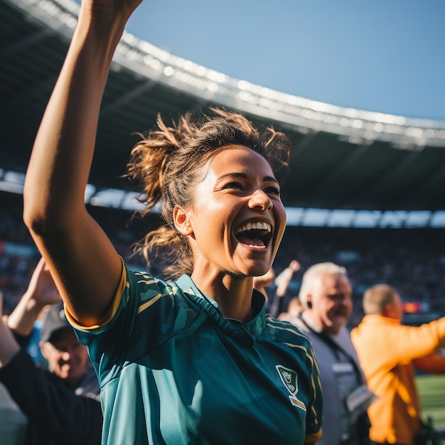 Free photo female soccer fan celebrating victory