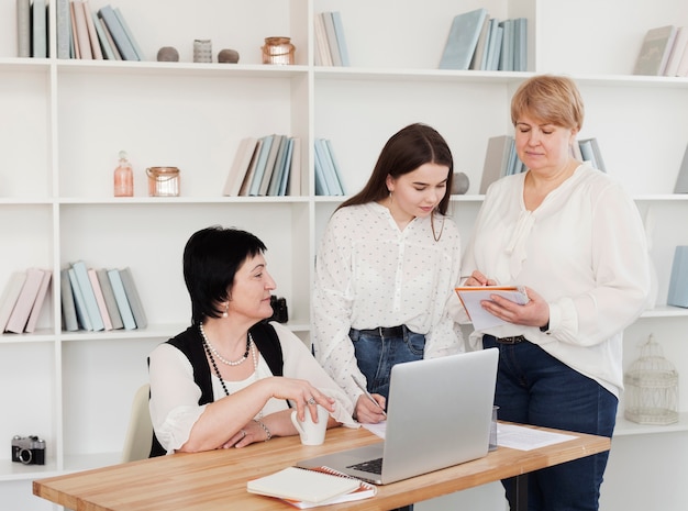 Female social club at an office desk