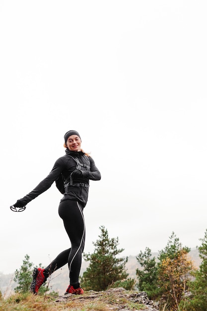 Female sporty jogger having fun and running