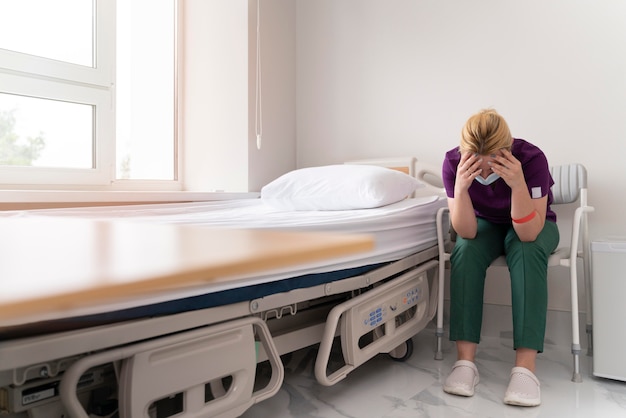 Free photo female student at medicine wearing medical mask