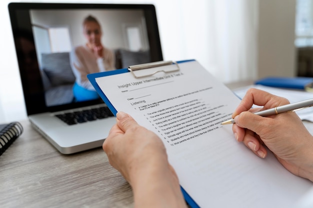 Female teacher doing online lessons