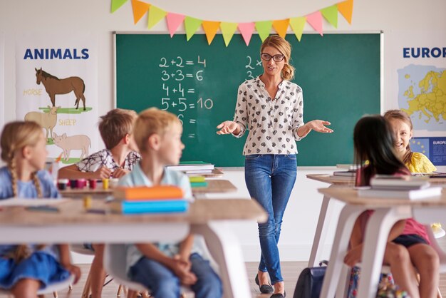 Female teacher with pupils in the classroom