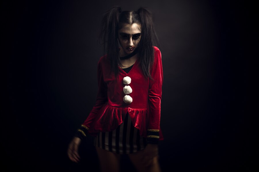 Free Photo | Female wearing a velvet red costume and a scary makeup on ...