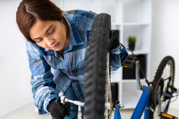 Female working at bike