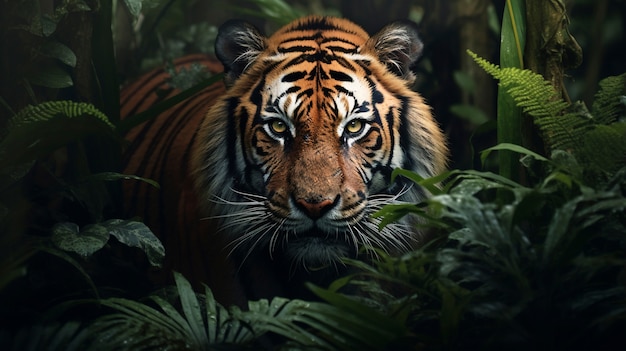 Free photo ferocious tiger in nature
