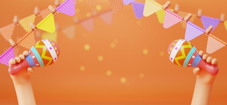 मुफ़्त फोटो festa junina background with hands hold maracas and pennants 3d illustration