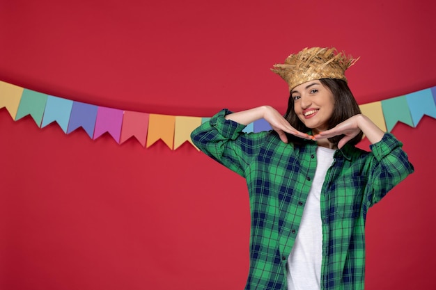 Festa junina lovely cute girl wearing straw hat celebrating brazilian festival adorable