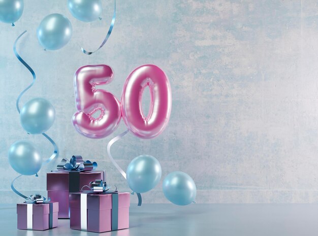 Festive 50th birthday arrangement with balloons