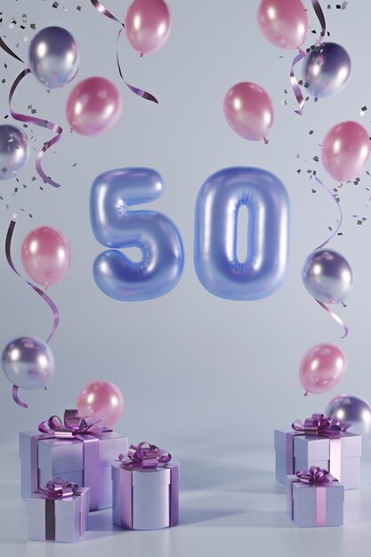 festive 50th birthday arrangement with balloons