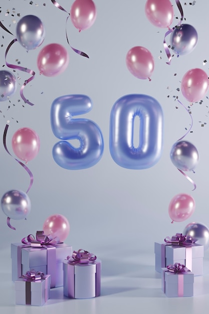 Festive 50th birthday arrangement with balloons