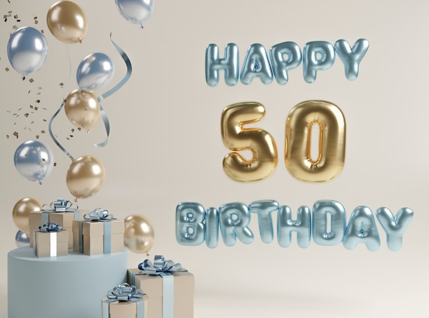 무료 사진 풍선과 함께 축제 50 번째 생일 구색