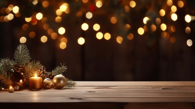 Festive background with lights on a table