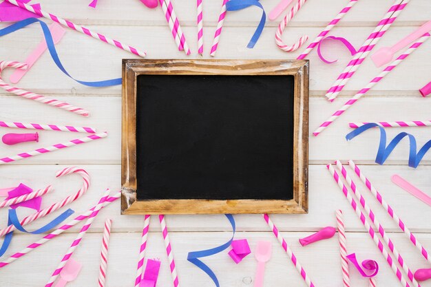 Festive birthday decoration with slate and candy canes