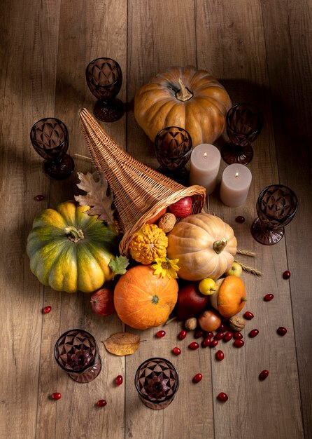 Festive cornucopia assortment with delicious foods