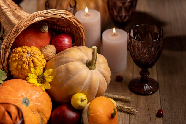 Festive cornucopia assortment with delicious foods