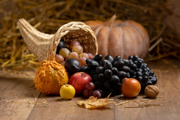 Festive cornucopia assortment with delicious fruits