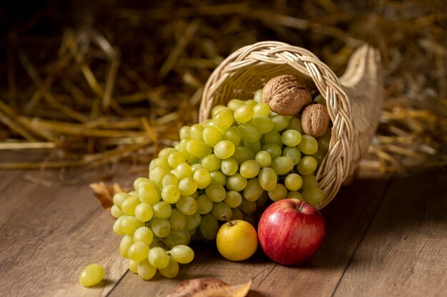 Festive cornucopia assortment with delicious fruits