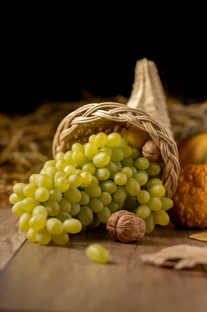 Festive cornucopia assortment with delicious fruits