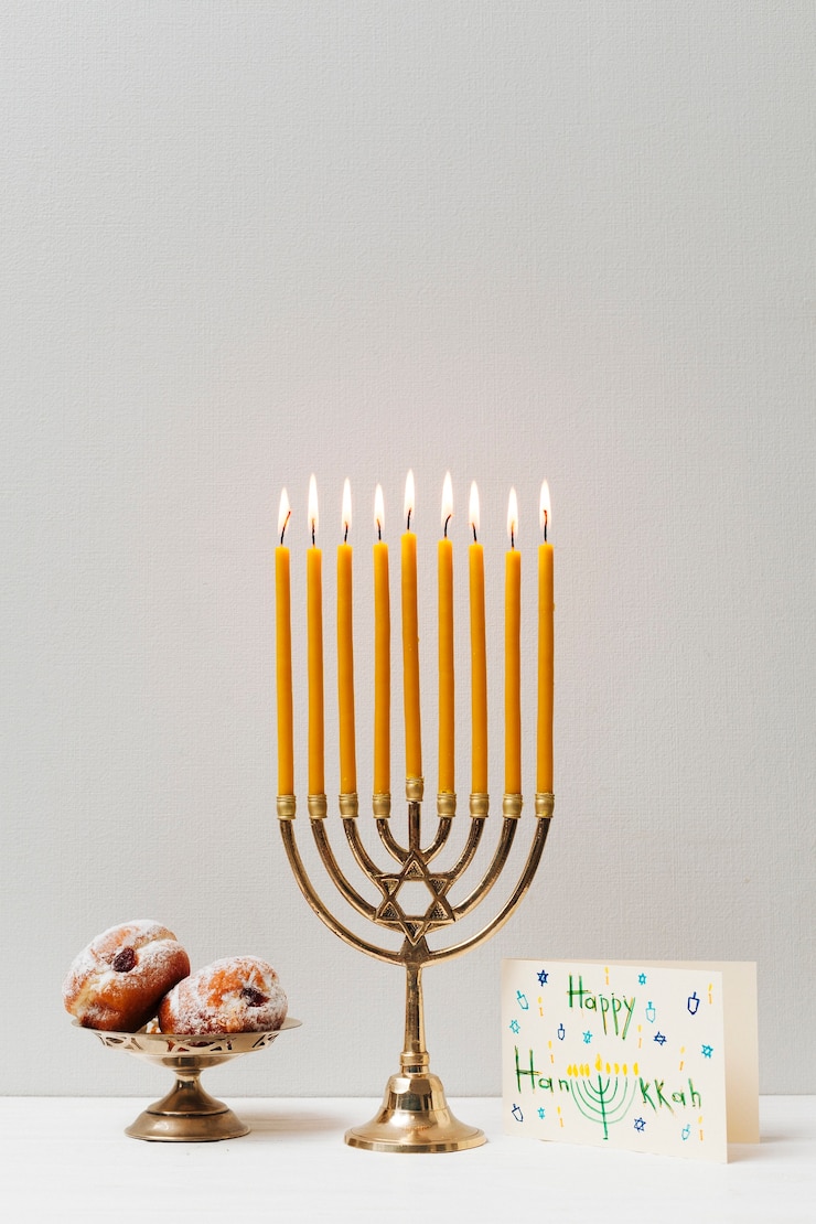 Free Photo festive hanukkah candleholder with sweets
