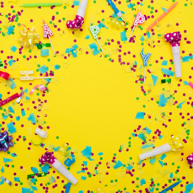 festive mix of party supplies and confetti