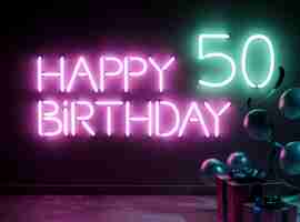 Free photo festive neon 50th birthday arrangement