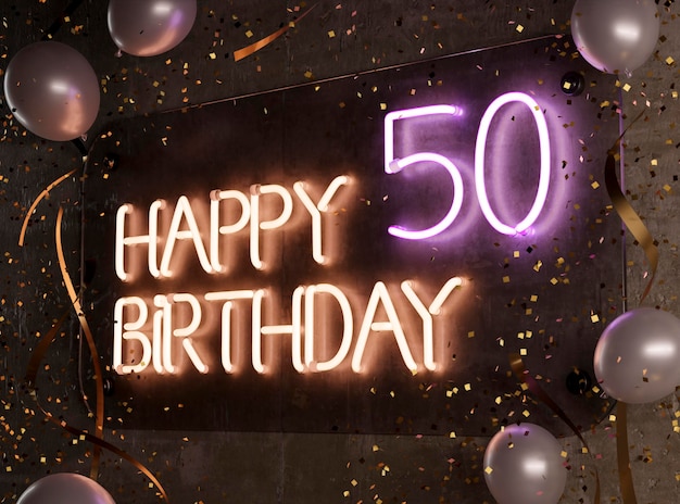 Festive neon 50th birthday arrangement