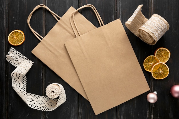 Free photo festive still life christmas bag assortment