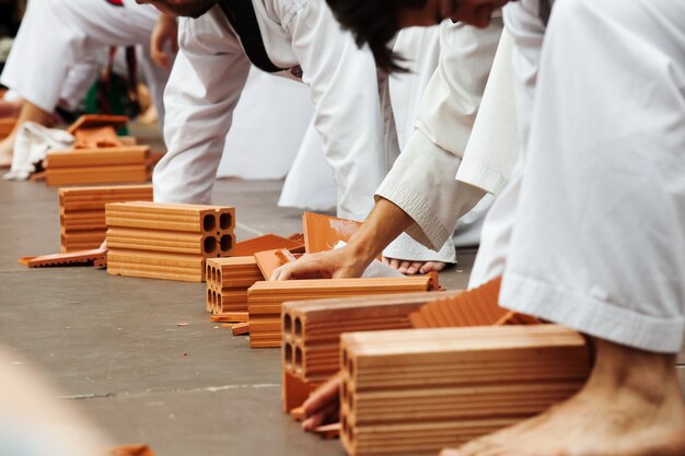 Few karate students show their skills