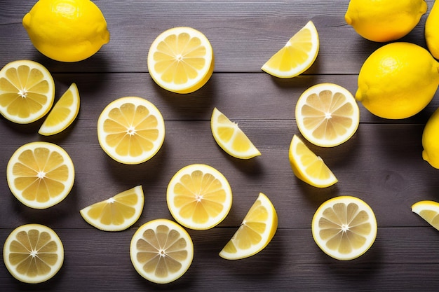 A few lemons on a wooden table