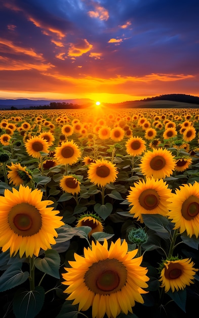 Free photo field of blooming sunflowers