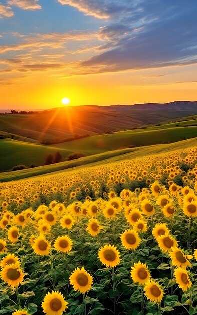 Field of blooming sunflowers