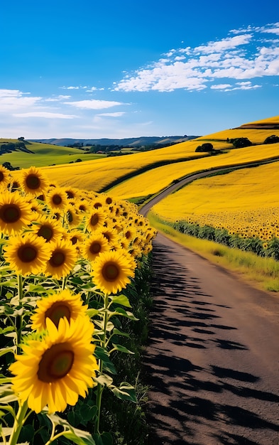 Field of blooming sunflowers