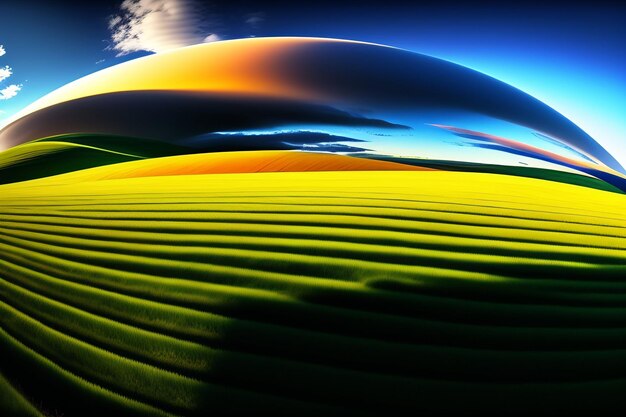 A field of grass with a cloud in the sky