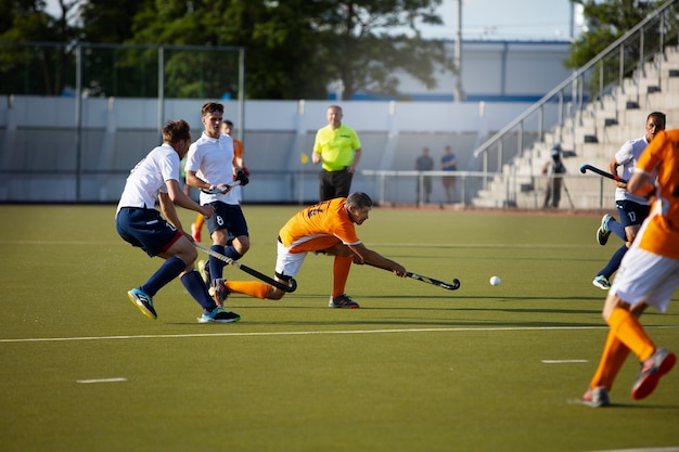 Field hockey players during a tournament game