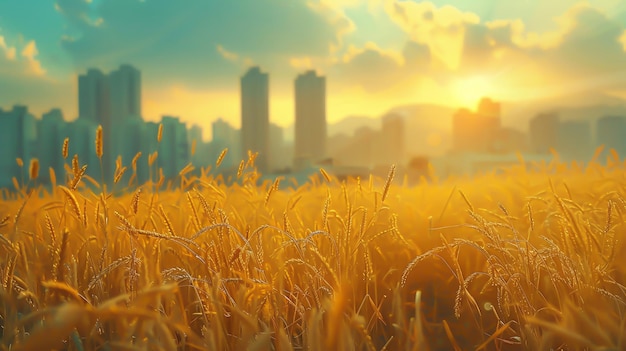 Free photo a field of wheat in the middle of a city