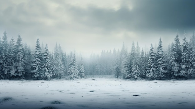 Free photo a field with fir trees during a snowstorm