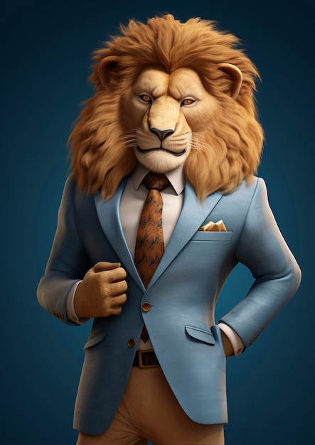 Fiery lion wearing suit
