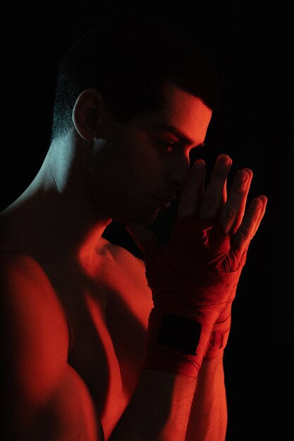 Fighter close up portrait before fight