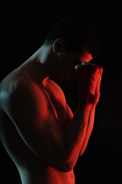 Fighter close up portrait before fight