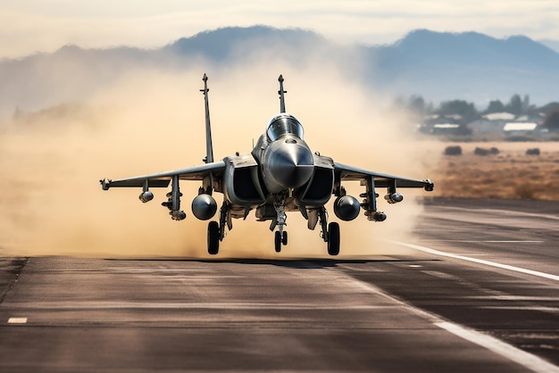 A fighter jet on a runway