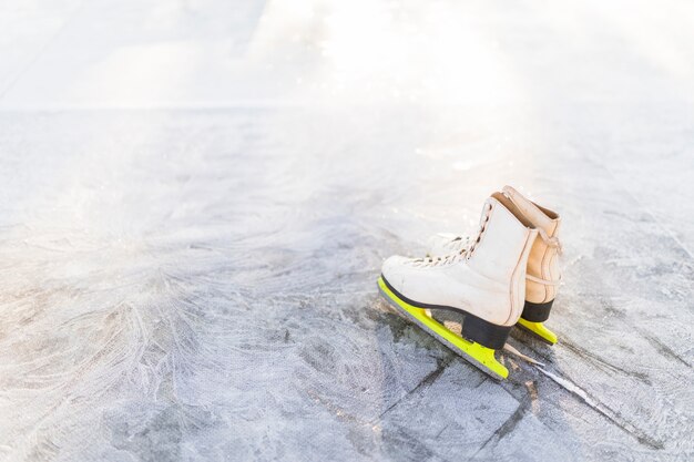 Figure skates on cracked ice