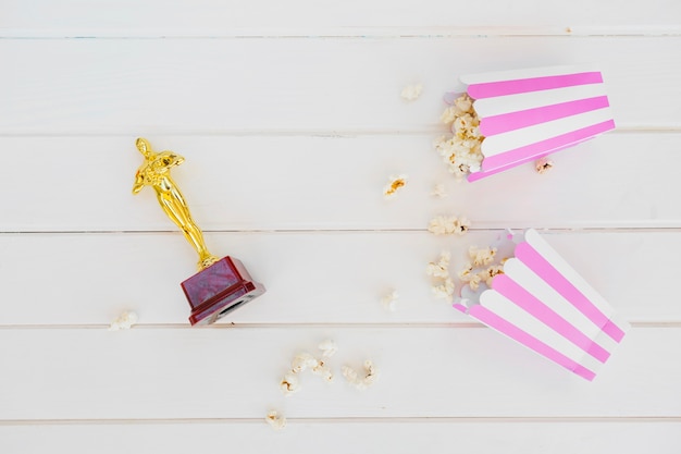 Figurine and popcorn in arrangement