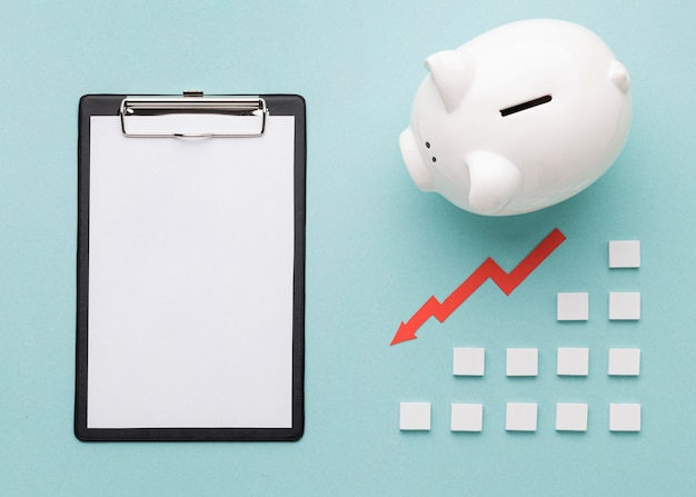 Finance elements with white piggy bank