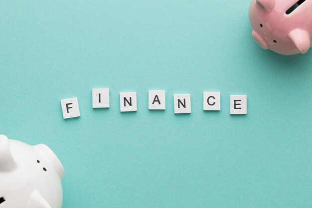 finance word with piggy banks