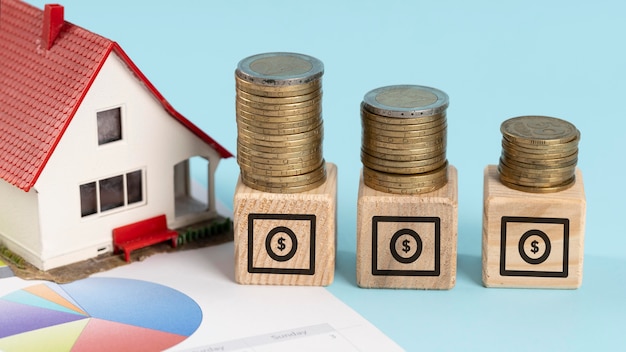 Finances elements on wooden cubes assortment