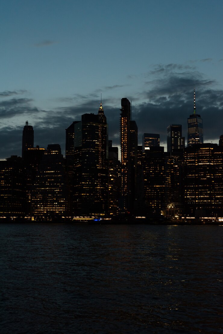 Free Photo financial district skyline at night