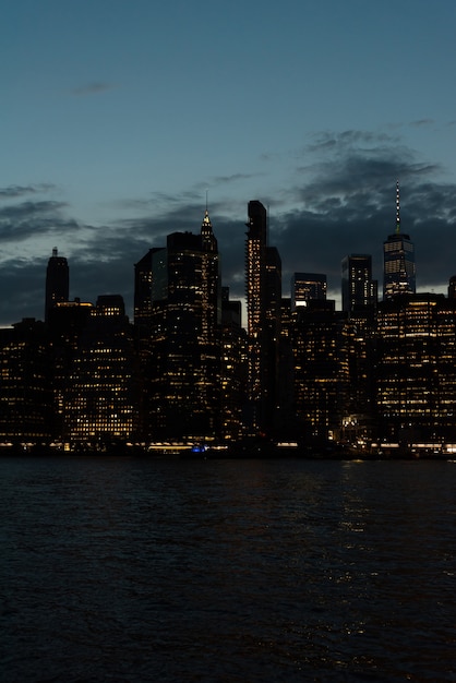 Financial district skyline at night