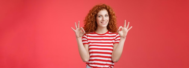 Free photo fine relax everything perfect satisfied goodlooking redhead cheerful sassy girlfriend curly haristyl