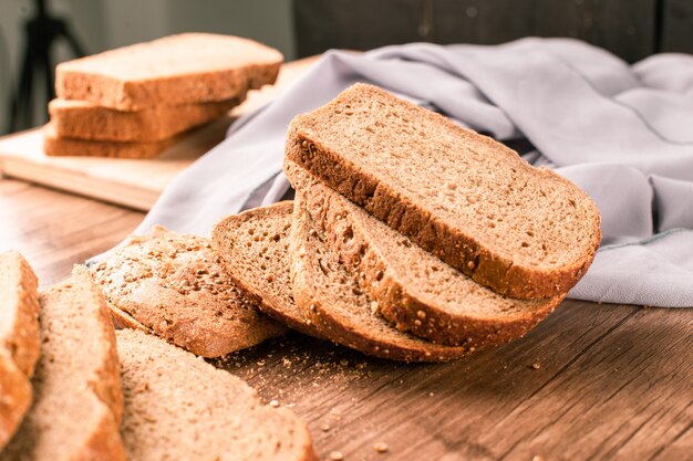 Finely toasted dark wheat bread slices
